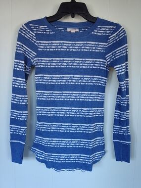 Vintage Blue and White Striped Long-Sleeve Top